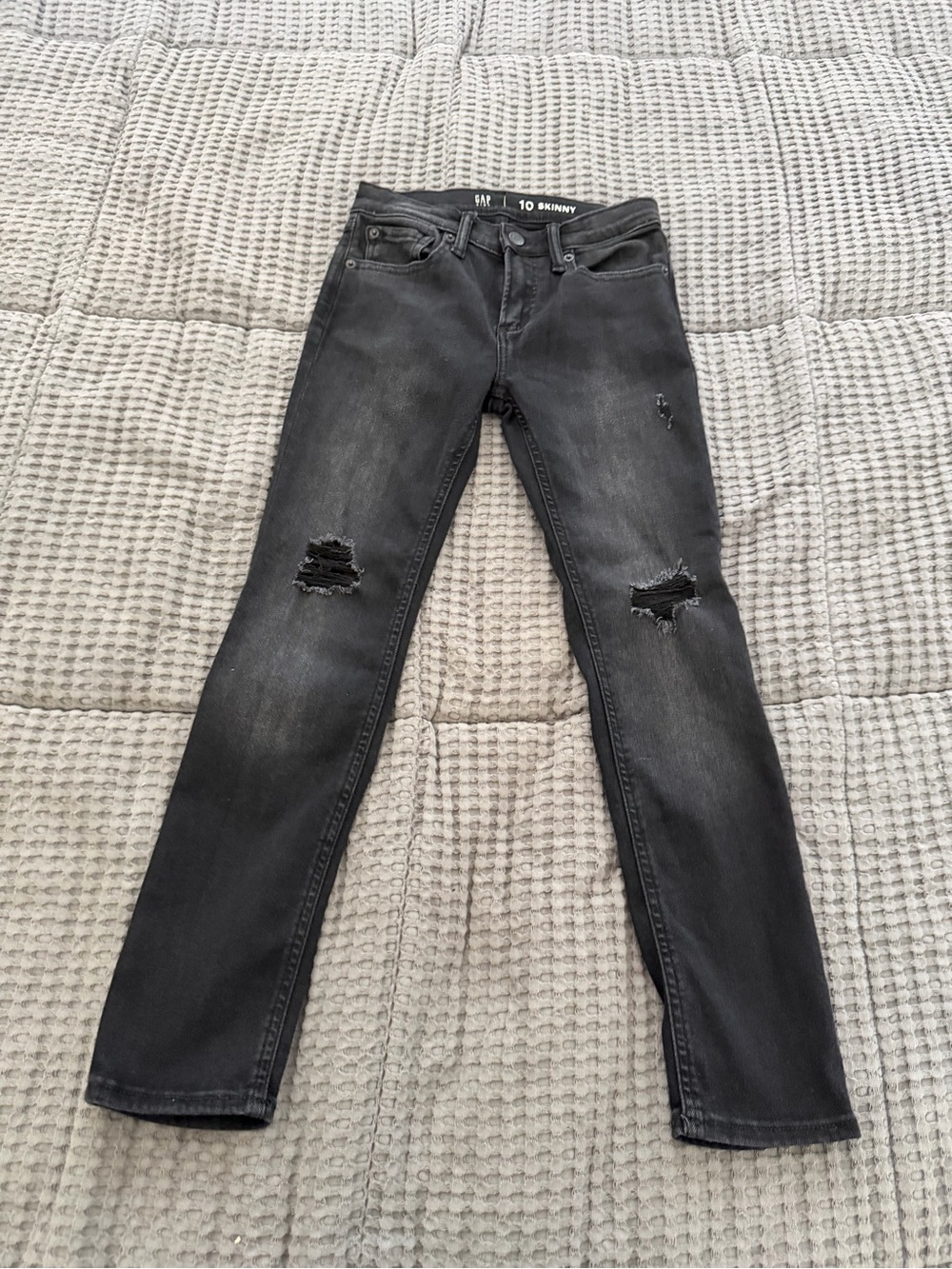 GAP Boys Skinny Straight Ripped Jeans Black Faded Wash Size 10 Adjustable Waist